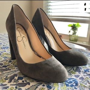 Jessica Simpson Grey Suede Block Heel Pumps